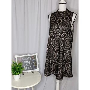 LOVE, FIRE Brocade Sleeveless Mock Neck Dress